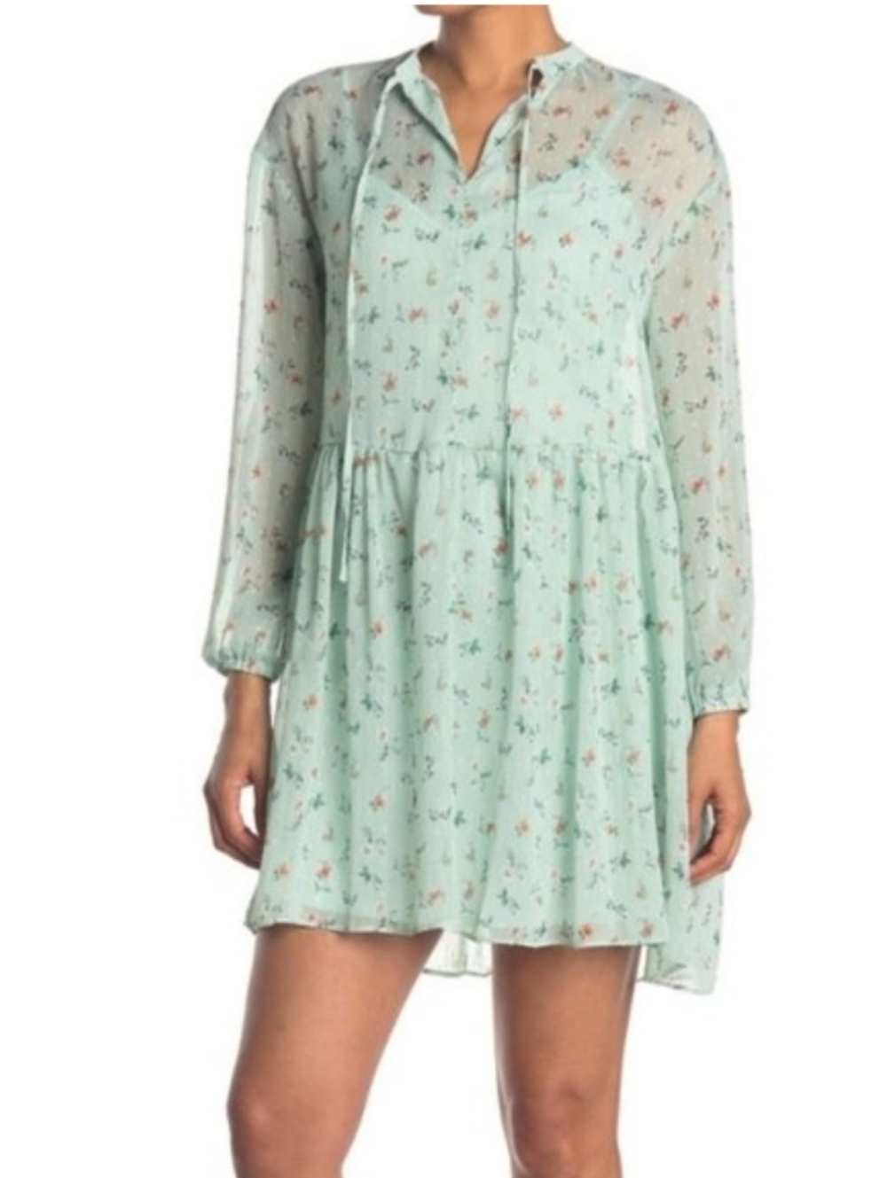 MELLODAY Mint Green Floral Long Sleeve Babydoll Dress